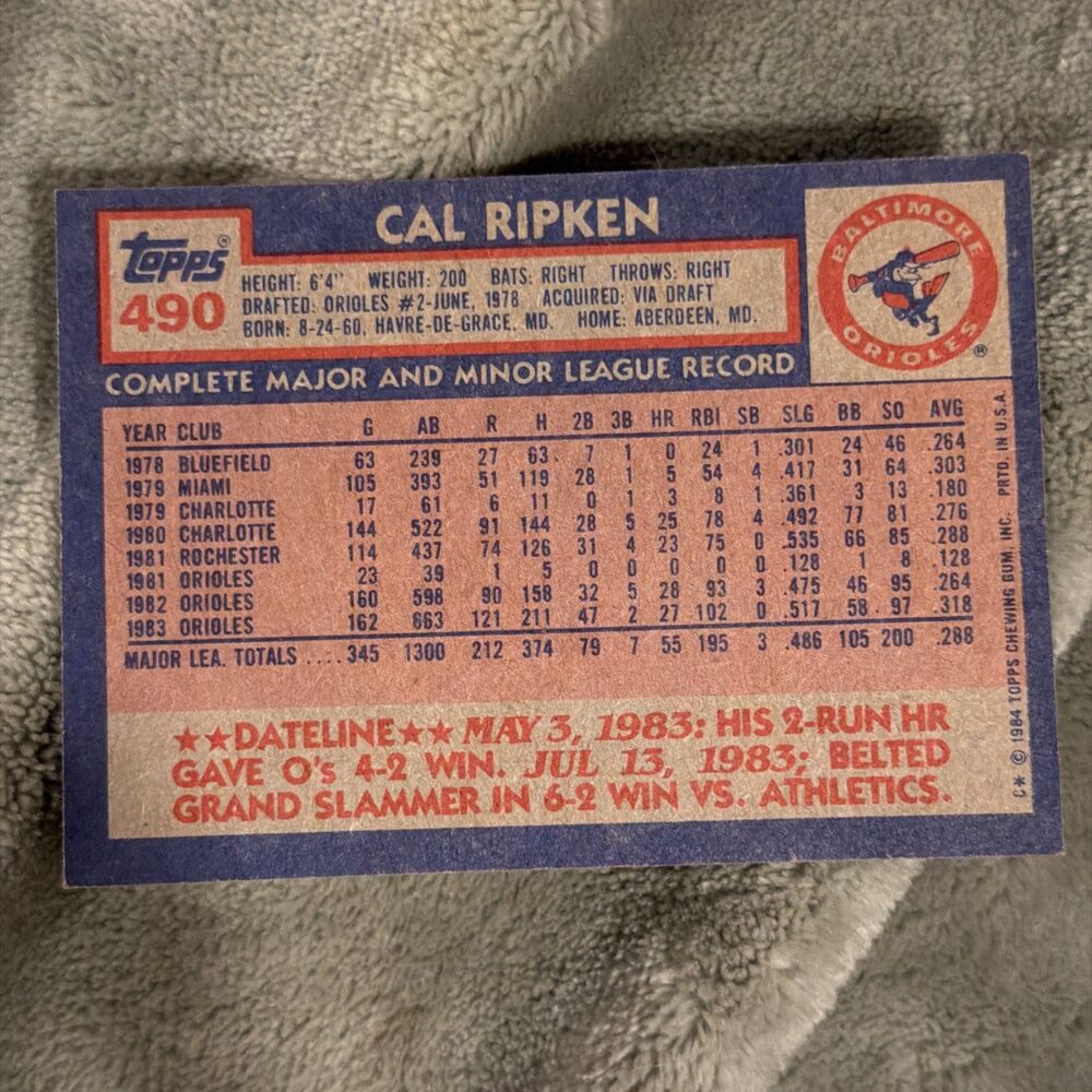 1984 Topps - Cal Ripken #490 - Picture 3 of 4